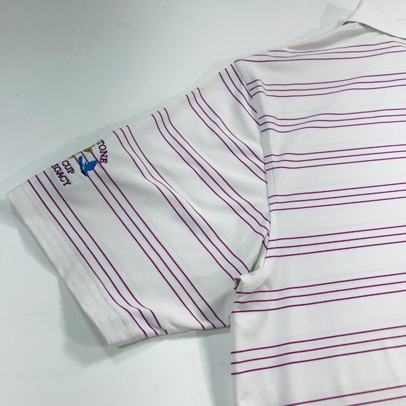 Peter Millar Summer Comfort White & Pink Striped Polo Shirt XXL Men's 2XL EUC - Picture 4 of 8